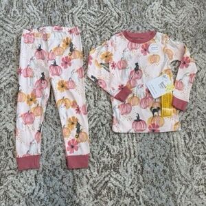 NWT Burt's Bees Toddler PJ Set Fall Pumpkin Ghost Organic Cotton 2T Pink Organic